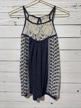 Joie Navy & Cream Lace-Panel Sleeveless Tank Dress